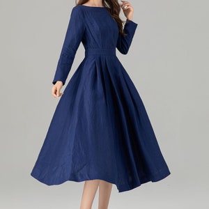 Leinenkleid, Midi Leinenkleid, Leinenkleid für Frauen, Frühlings und Sommerkleid, Swing-Kleid, Blaues Leinenkleid, Kleid nach Maß, Xiaolizi 4925 Bild 6