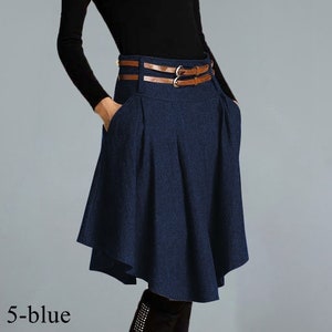 Winter Asymmetrical Wool Skirt Women, Pleated Wool Midi Skirt, Skater Skirt with pocket, Wool Circle skirt, Retro Grey Skirt XiaoLizi 0359 5-blue