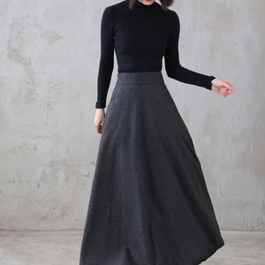 Wool skirt, Long Maxi Plaid Wool Skirt, Winter wool Skirt with Pocket, High Waist Flared Skirt, Ankle Length Full Skirt Xiaolizi 3120 image 3