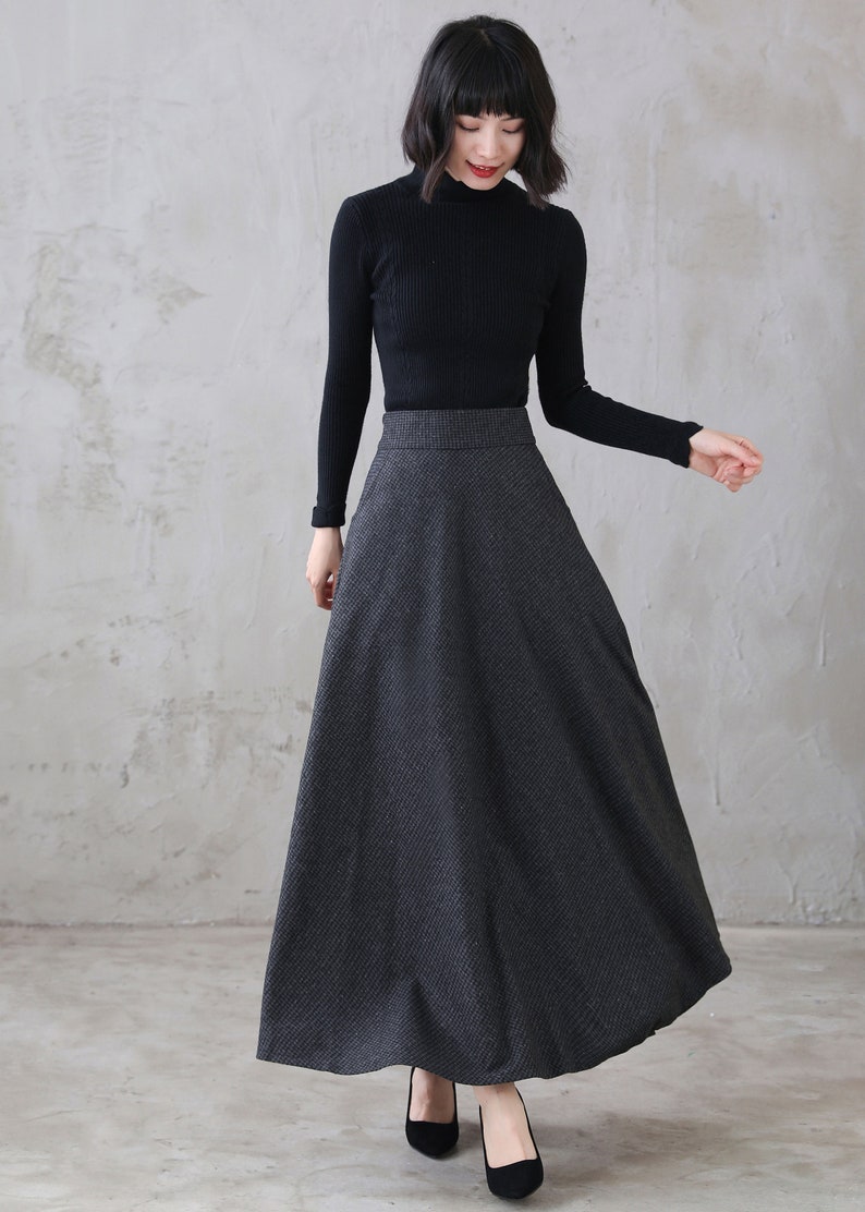 Wool skirt, Long Maxi Plaid Wool Skirt, Winter wool Skirt with Pocket, High Waist Flared Skirt, Ankle Length Full Skirt Xiaolizi 3120 image 3