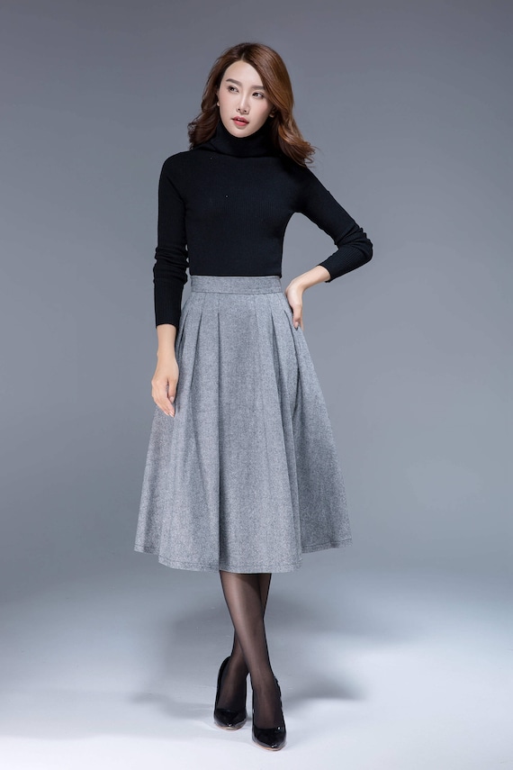 Warm wool pleated midi skirt 1797# Warm wool pleated midi skirt 1797#