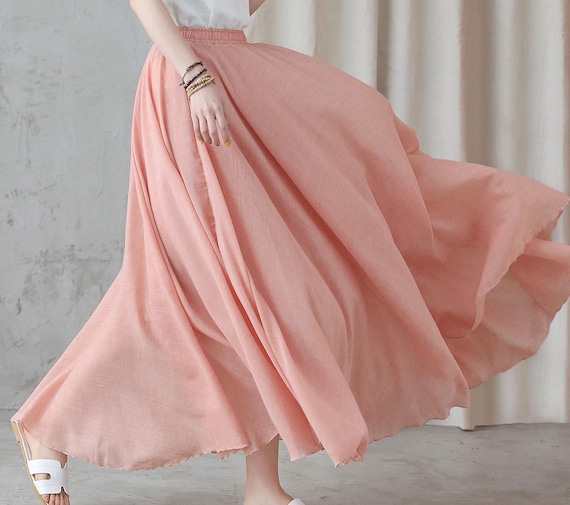 Casual Daily Outfits, Summer Women Cotton Maxi Skirt, Flowy Long Pleated Boho Skirt, Plus Size Circle Skirt, Custom Skirt, Xiaolizi 2745