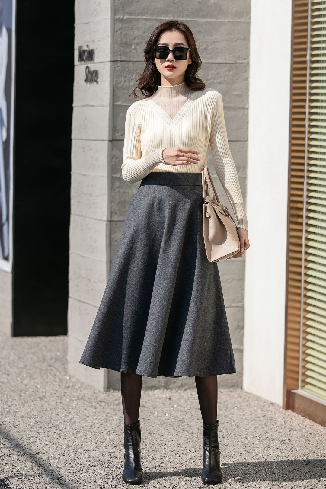 Gray Midi Wool Skirt, Winter Swing Skirt Women, Long Wool Skirt, A Line ...