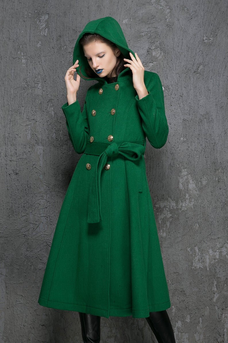 Double breasted woolen Military Coat Hooded wool coat Long Etsy