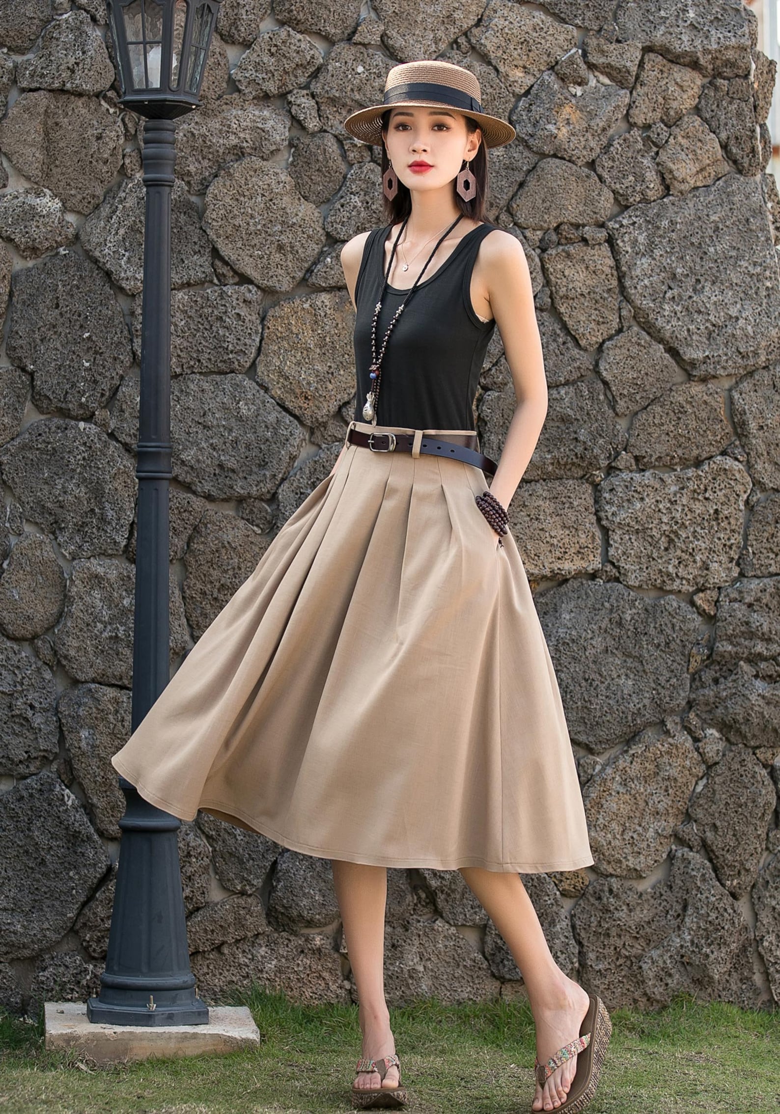 Pleated Swing Midi Skirt Midi Linen Skirt Swing Linen Skirt Etsy