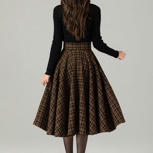 Jupe midi à carreaux en laine, Jupe trapèze en laine, Jupe cercle en laine, Jupe hiver automne femme, Jupe taille haute en laine, Jupe en laine tartan rétro 4498 image 6