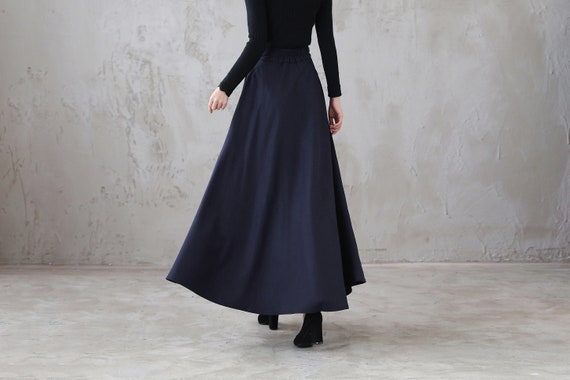 A Line Long Wool Skirt with Pockets 3116 A Line Long Wool Skirt with Pockets 3116