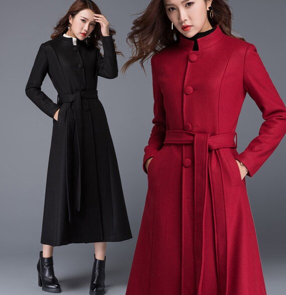mandarin collar wool coat