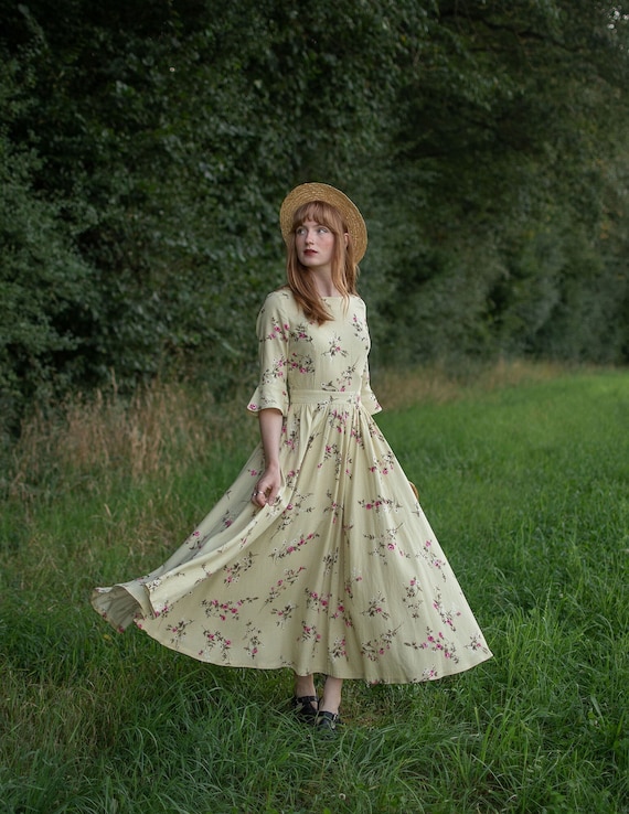 Vintage Inspired Floral Cottagecore Dress Long Linen Dress - Etsy UK