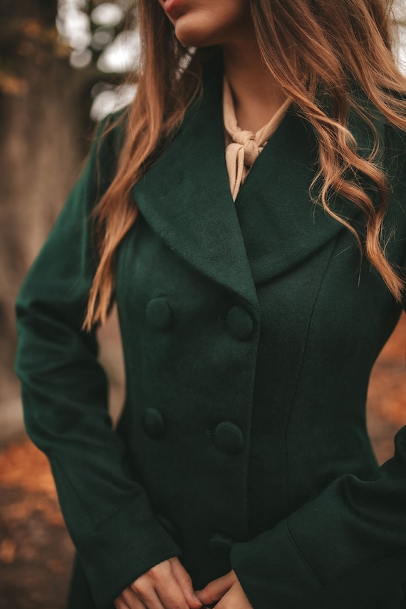 handmade dark green winter coat with single breasted for women 2257 handmade dark green winter coat with single breasted for women 2257