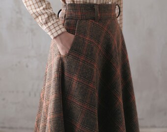 Falda Larga De Lana A Cuadros Para Mujer, Para Invierno, Otoño, Cálida, Cintura Alta Elástica, Acampanada, Plisada, De Lana Escocesa, Verde, S