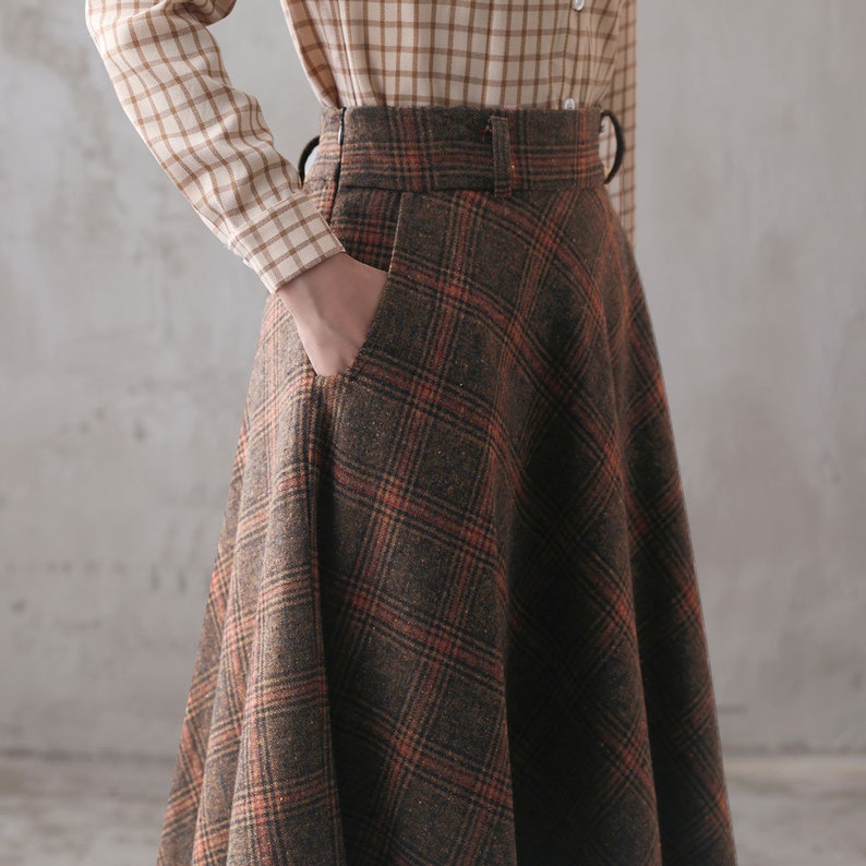 Wool Skirt, Long Wool Plaid Skirt, Tartan Wool Maxi Skirt, Vintage Inspired Swing Skirt, A Line Flared Skirt, Full Fall Winter Skirt 3102 image 5