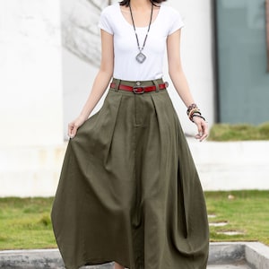 Army Green Linen Skirt, Asymmetrical Skirt, Casual Women Maxi Skirt ...
