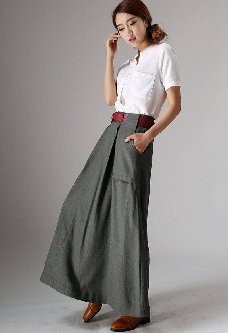 Green linen skirt maxi skirt linen skirt womens skirt | Etsy