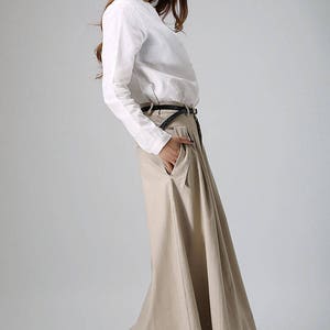 Khaki skirt, maxi skirt, long skirt, casual skirt, linen skirt, summer skirt, pleated skirt, fitted skirt, pockets skirt, gift ideas 0903 image 7