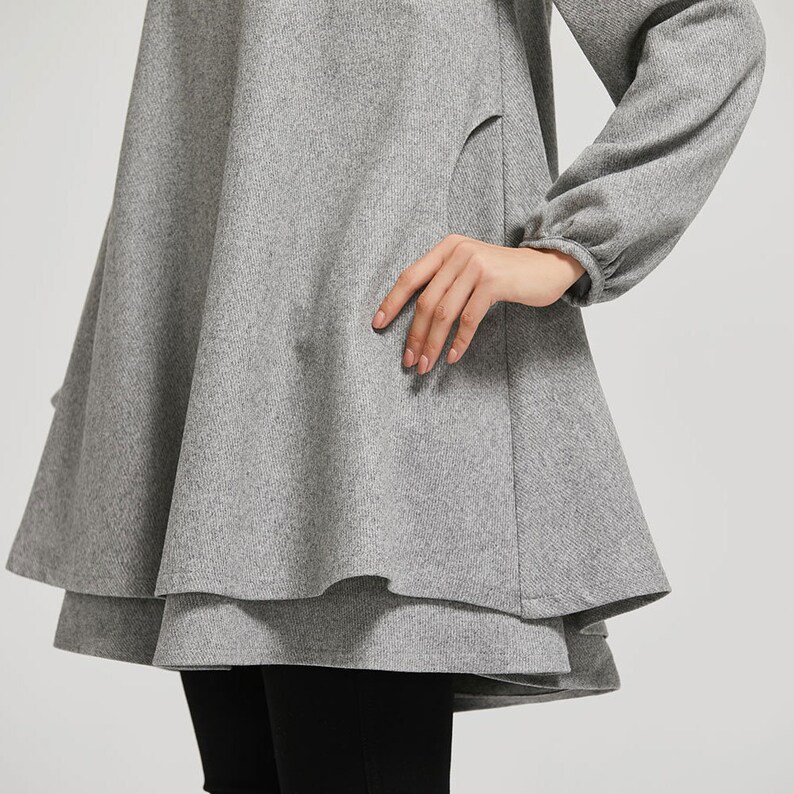 Wool dress, Gray dress women, Winter tunic dress, Tunic dress pockets, Womens dresses Casual, fall dress, Oversized dress, Xiaolizi 2310 image 9