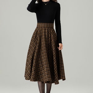 Midi-Woll-Karorock, Swing-Wollrock, Woll-Kreisrock, Winter-Herbst-Rock für Damen, hoch taillierter Wollrock, Retro-Tartan-Wollrock 4498 Bild 8