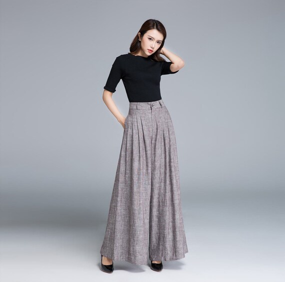 Linen Pants wels in MAXI Length / Wide Leg Maxi Pants / Skirt-pants 