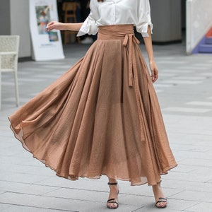 Summer Swing Chiffon maxi Skirt, Circle Long chiffon Skirt for Women, Flowy Pleated Long Skirt, Belted chiffon skirt, Mod Clothing 3533 image 7