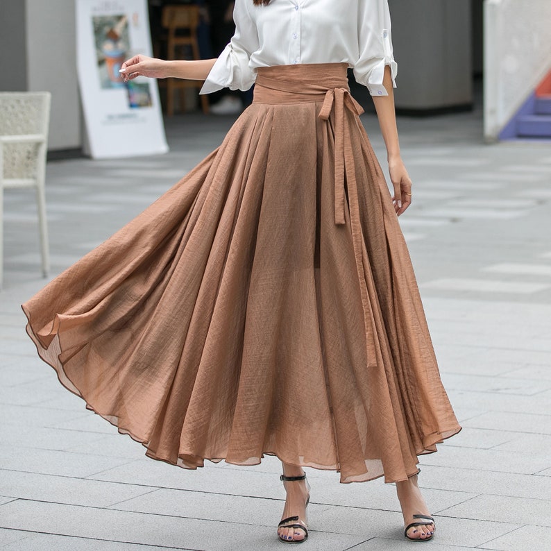 Summer Swing Chiffon maxi Skirt, Circle Long chiffon Skirt for Women, Flowy Pleated Long Skirt, Belted chiffon skirt, Mod Clothing 3533 image 7