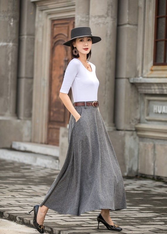 Casual Long Linen Maxi Skirt for Women, High Waist Long A Line