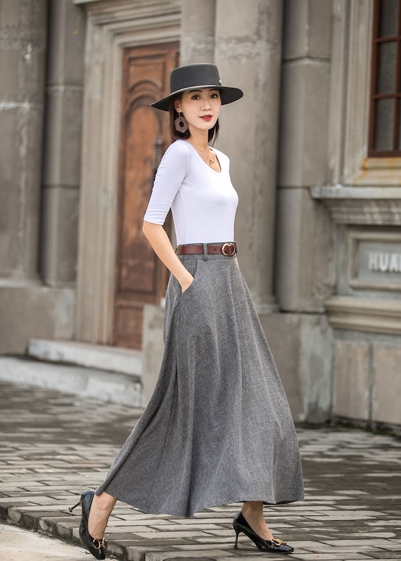 Casual Long Linen Maxi Skirt for Women, High Waist Long A Line