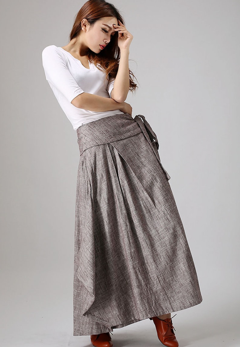 Linen skirt pockets, linen skirt, wrap skirt, linen wrap skirt, maxi skirt, womens skirts, maxi wrap skirt, linen skirt women 0872 image 3