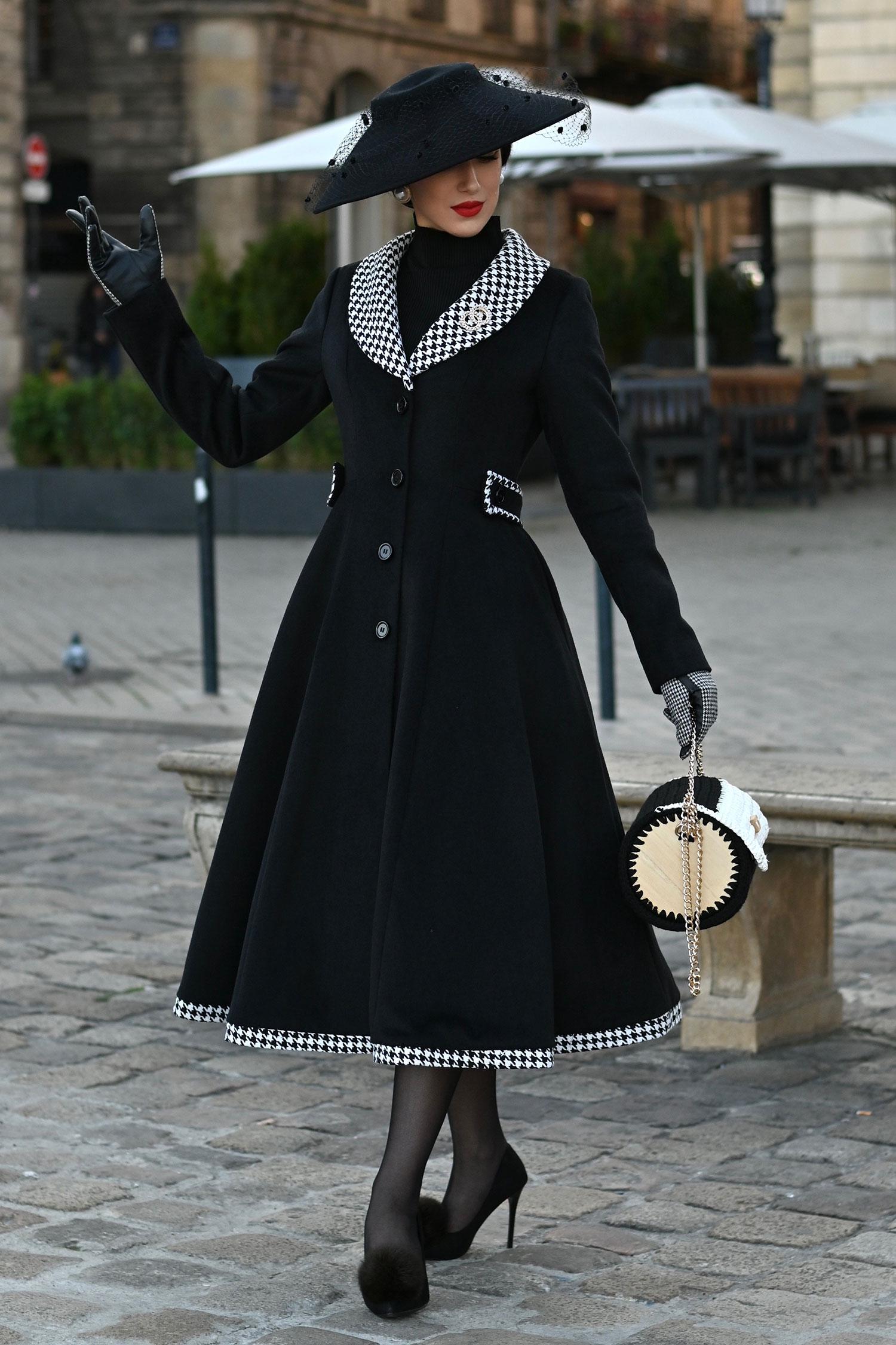 1950s Vintage Inspired Swing Wool Coat, Wool Coat Women, Flare