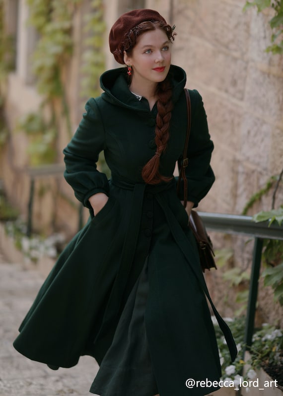 Long Wool Coat Green Wool Coat Wool Coat Women Long Sleeves 