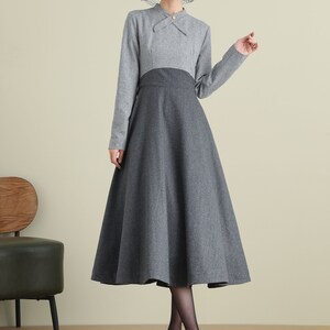 Gray Midi Wool Dress, Vintage 1950s Swing Wool Dress, Fit and Flare ...