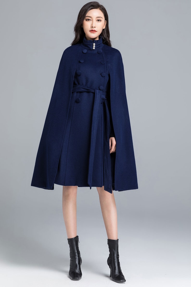 1960s Coats and Jackets     Winter Wool Cape Coat Women Long Wool Cape with stand collar Blue Swing Cloak Coat Fall Cape Coat Plus Size Wool cape Xiaolizi 2487  AT vintagedancer.com