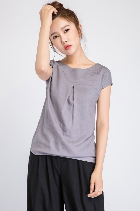 summer top, Linen blouse, gray linen tee, linen shirt women, short sleeve blouse 1920 summer top, Linen blouse, gray linen tee, linen shirt women, short sleeve blouse 1920