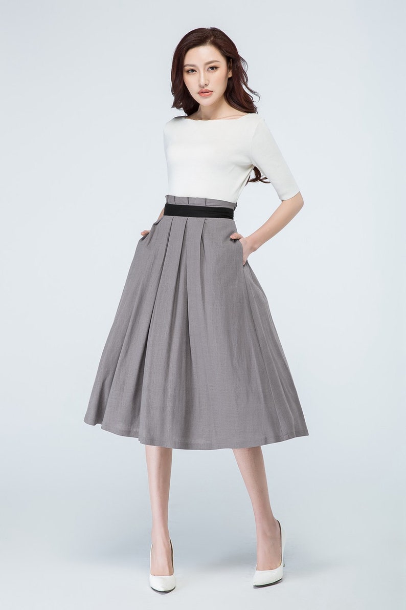 High Waist Pleated Midi Skirt A Line Skirt Flared Skirt - Etsy Canada