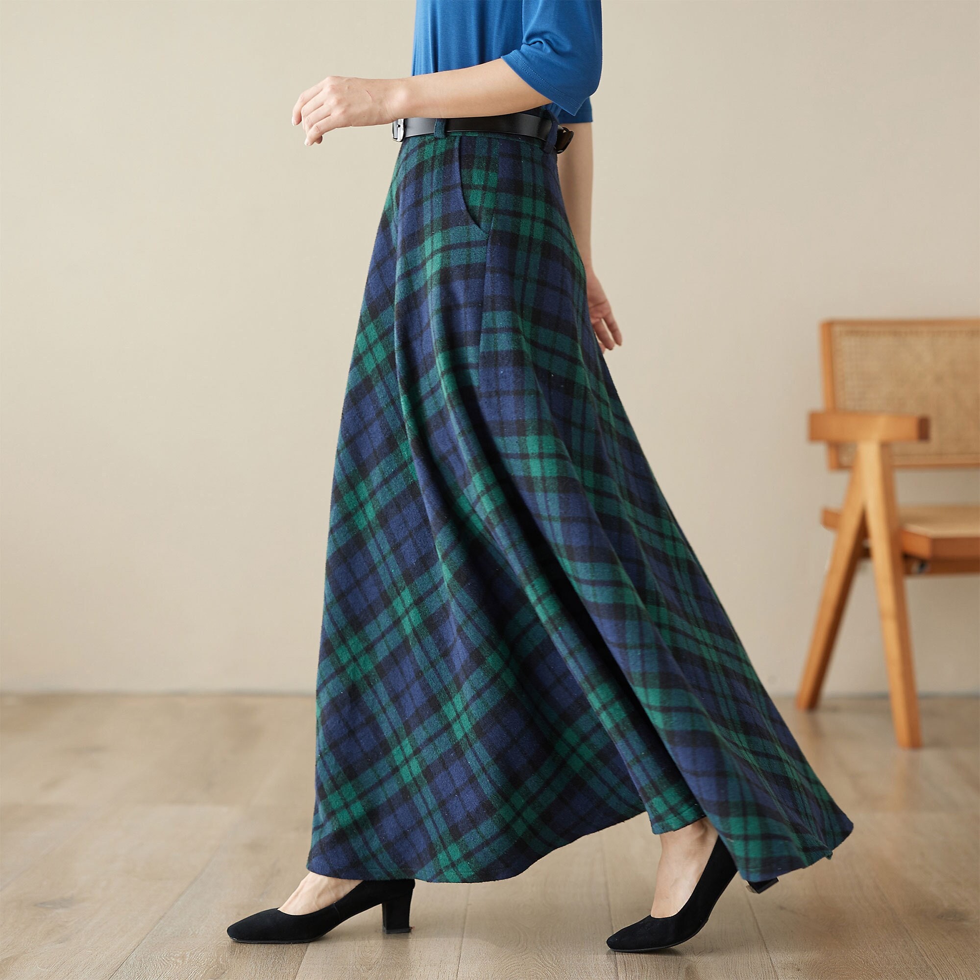 Women Winter Long Plaid Wool Skirt 3804 Women Winter Long Plaid Wool Skirt 3804