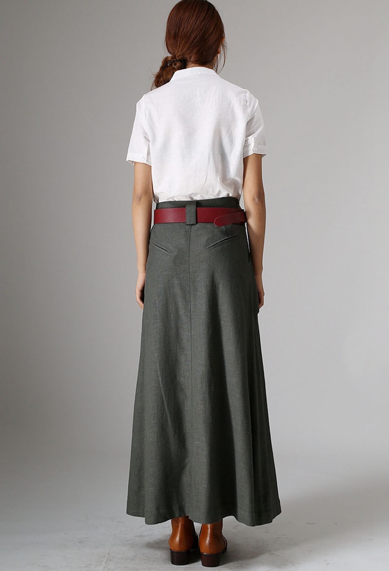 Wide leg Maxi Linen skirt, A Line skirt with pockets, Green linen skirt, linen skirt, womens skirt, Long linen skirt, skirt for women 0987 image 5