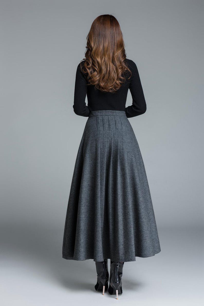 light grey skirt, wool skirt, winter skirt, pleated skirt, maxi skirt, winter wool skirt, long skirt, skirt for women, handmade skirt 1643# image 9