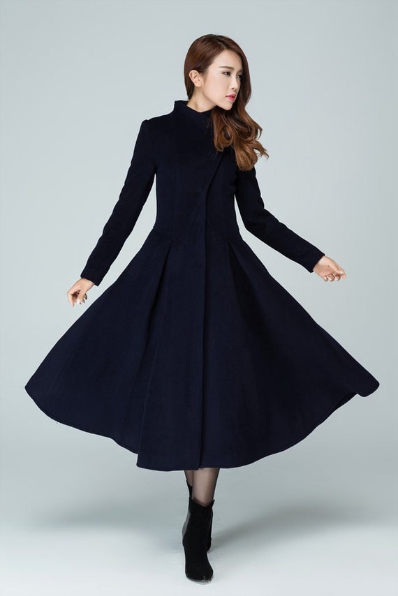 Long Wool Coat, Wool Coat, Asymmetrical Wool Coat, Winter Coat Women, Navy  Coat, Women Coat, Fitted Coat, Designer Coat, Made to Order 1605 -   Denmark