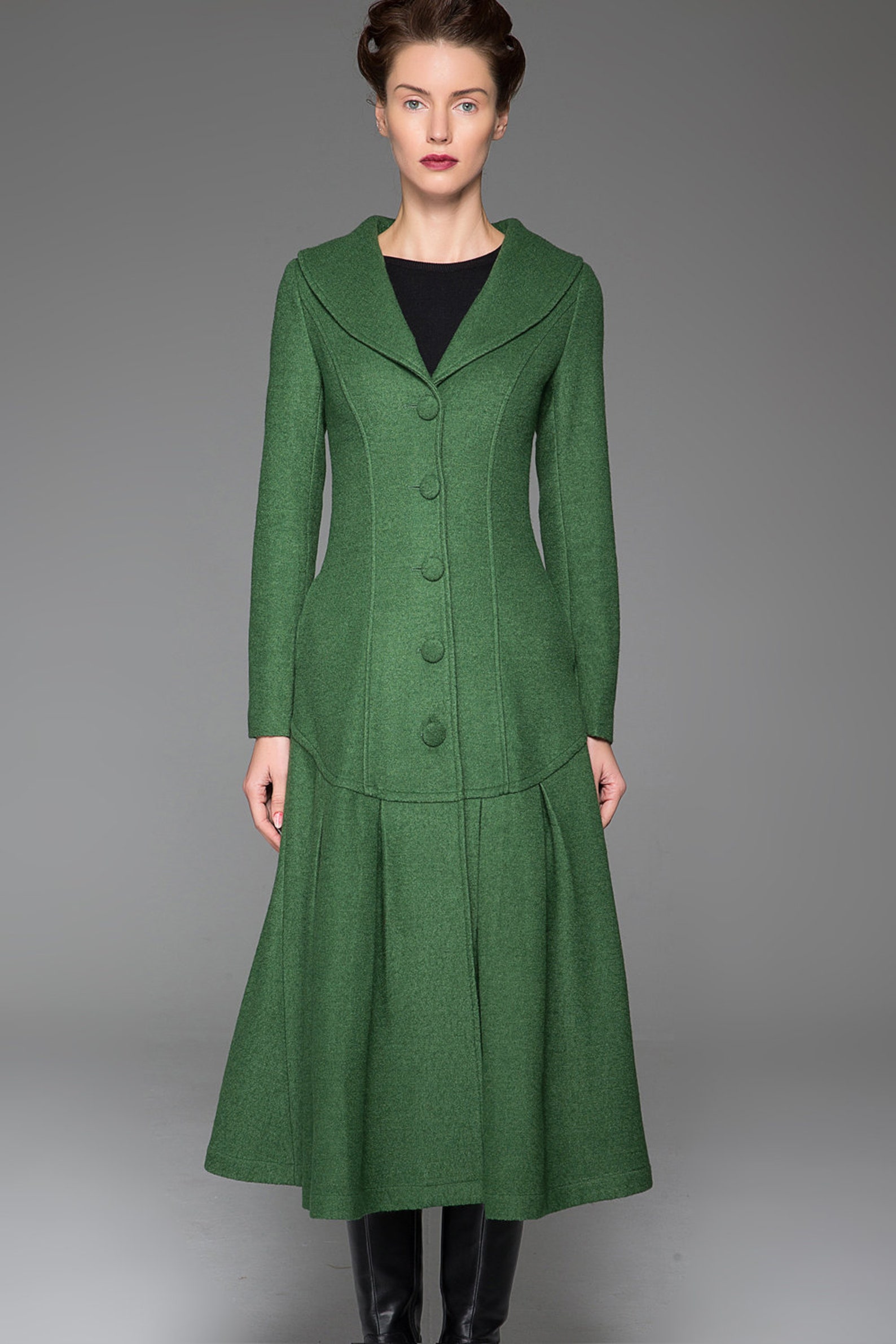 Vintage Inspired Wool Coat Long Black Coat Long Wool Coat Etsy