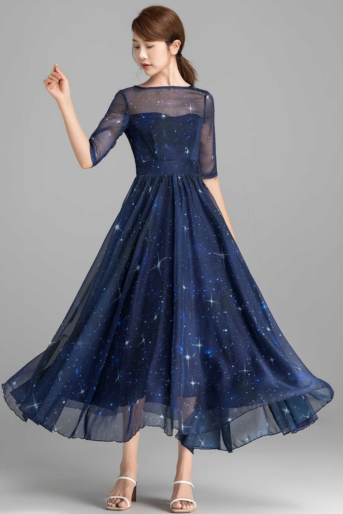 Starry Night Out Maxi Dress Fit and Flare Chiffon dress Blue Etsy