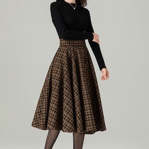 Midi-Woll-Karorock, Swing-Wollrock, Woll-Kreisrock, Winter-Herbst-Rock für Damen, hoch taillierter Wollrock, Retro-Tartan-Wollrock 4498 Bild 9