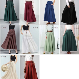 Swing Long Linen Maxi skirt for women, Navy blue walking skirt, High waist swing pleated skirt with pocket, women skirt, full skirt 1046 image 9