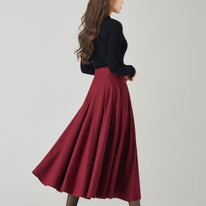 Wool skirt, Midi wool skirt, Swing wool skirt, Burgundy wool skirt, Womens wool skirt, Autumn and winter skirt, Custom skirt, Xiaolizi 4528 image 6