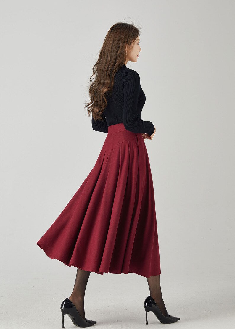 Wool skirt, Midi wool skirt, Swing wool skirt, Burgundy wool skirt, Womens wool skirt, Autumn and winter skirt, Custom skirt, Xiaolizi 4528 image 6