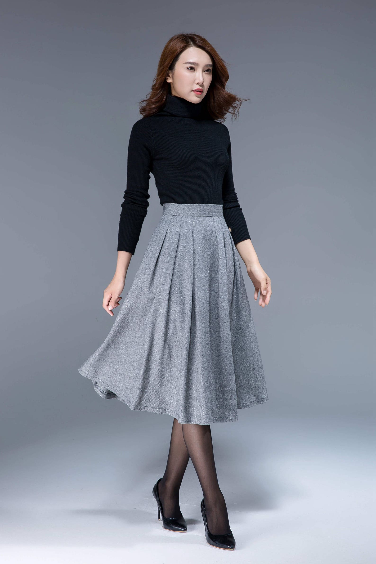 Pleated midi skirt Wool skirt Winter skirt Knee length | Etsy