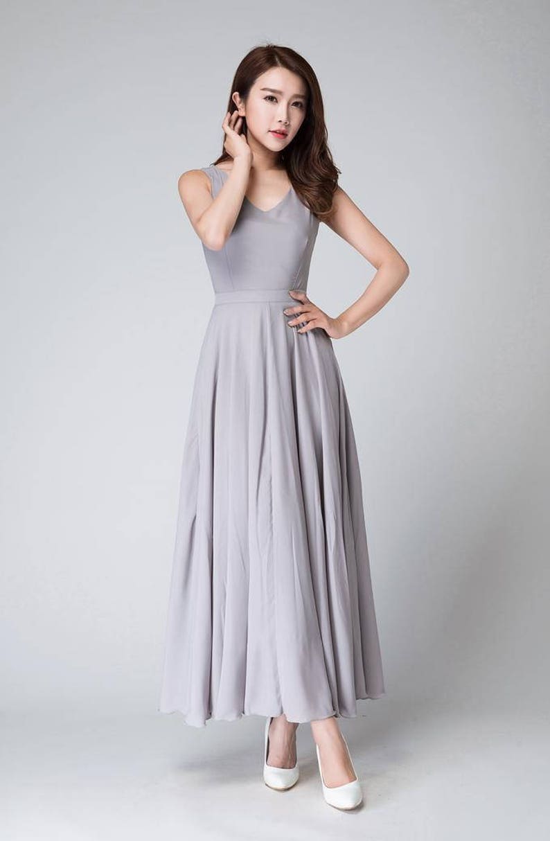 Chiffon dress, Gray dress, Summer dress for women, Sleeveless dress, Maxi dress, fit and flare dress, Bridesmaid dress, Prom dress 1525 image 6