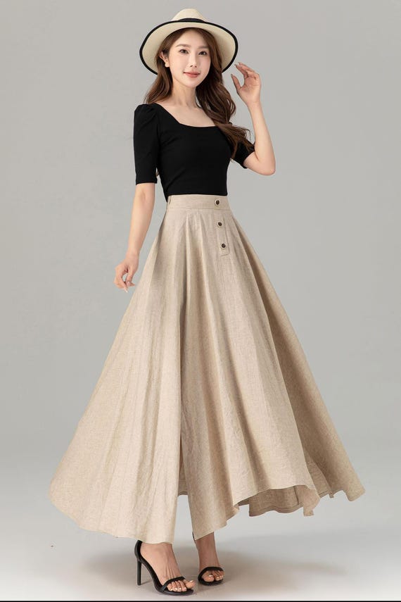 Linen Skirt, Maxi Skirt, Long Skirt, Beige Linen Skirt
