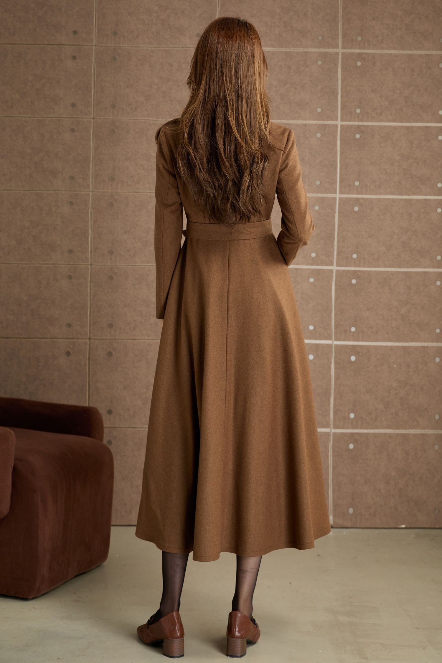 Wool Autumn Midi Flare dresses | XS brown | Xiaolizi