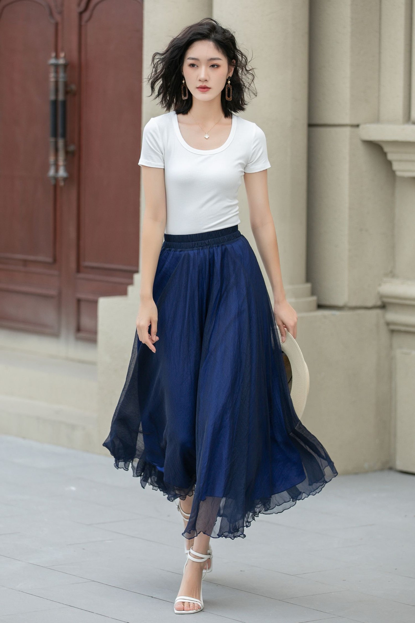 Chiffon Midi Skirt, Summer Chiffon Skirt Women, Blue Swing Circle Skirt ...