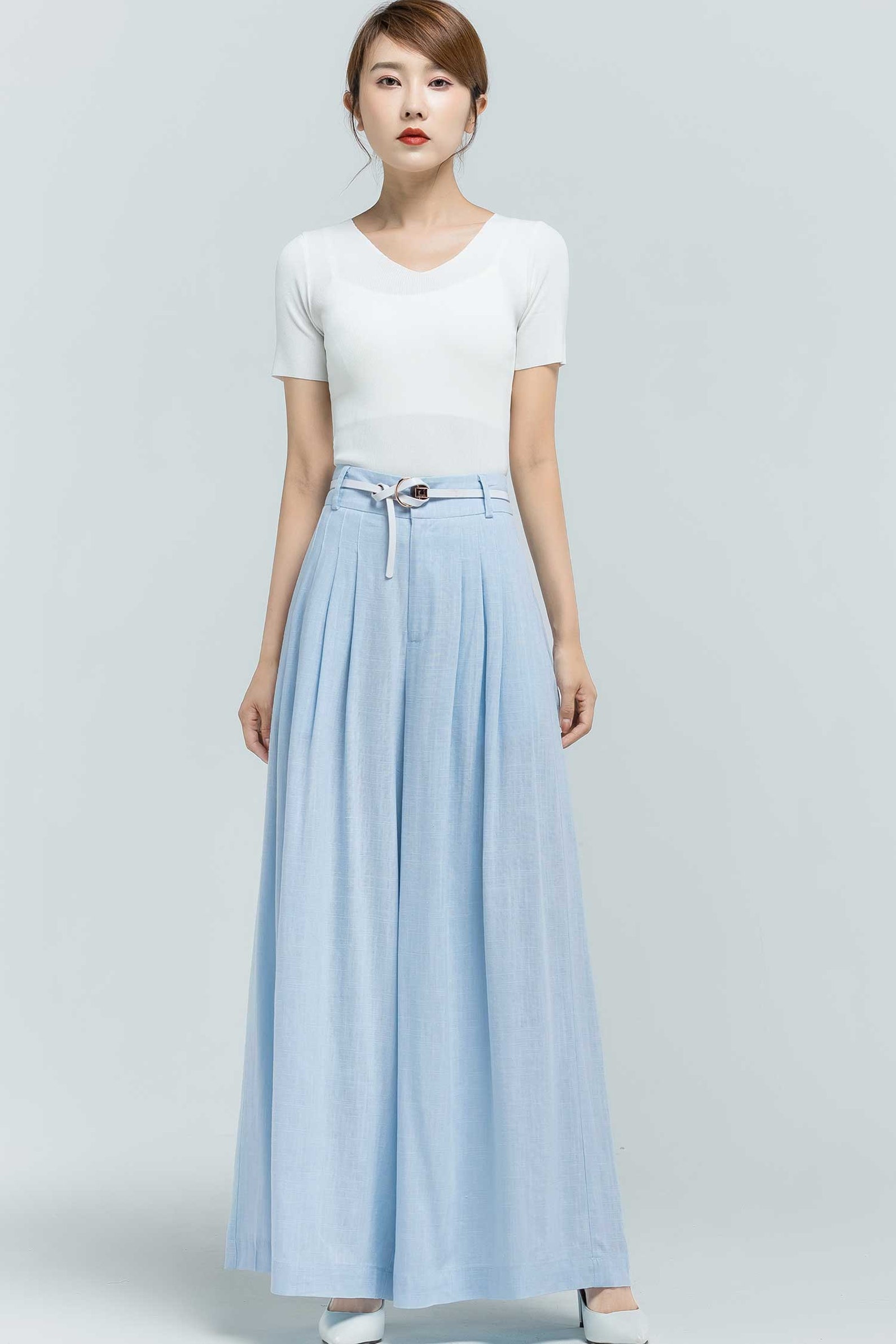 Cotton Linen Wide Leg Palazzo Pants.