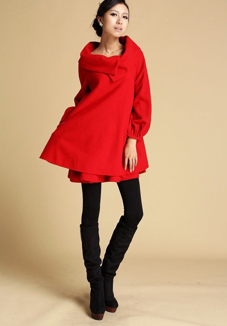 Wool Dress Winter Wool Tunic Dress Women Red Swing Wool Etsy
